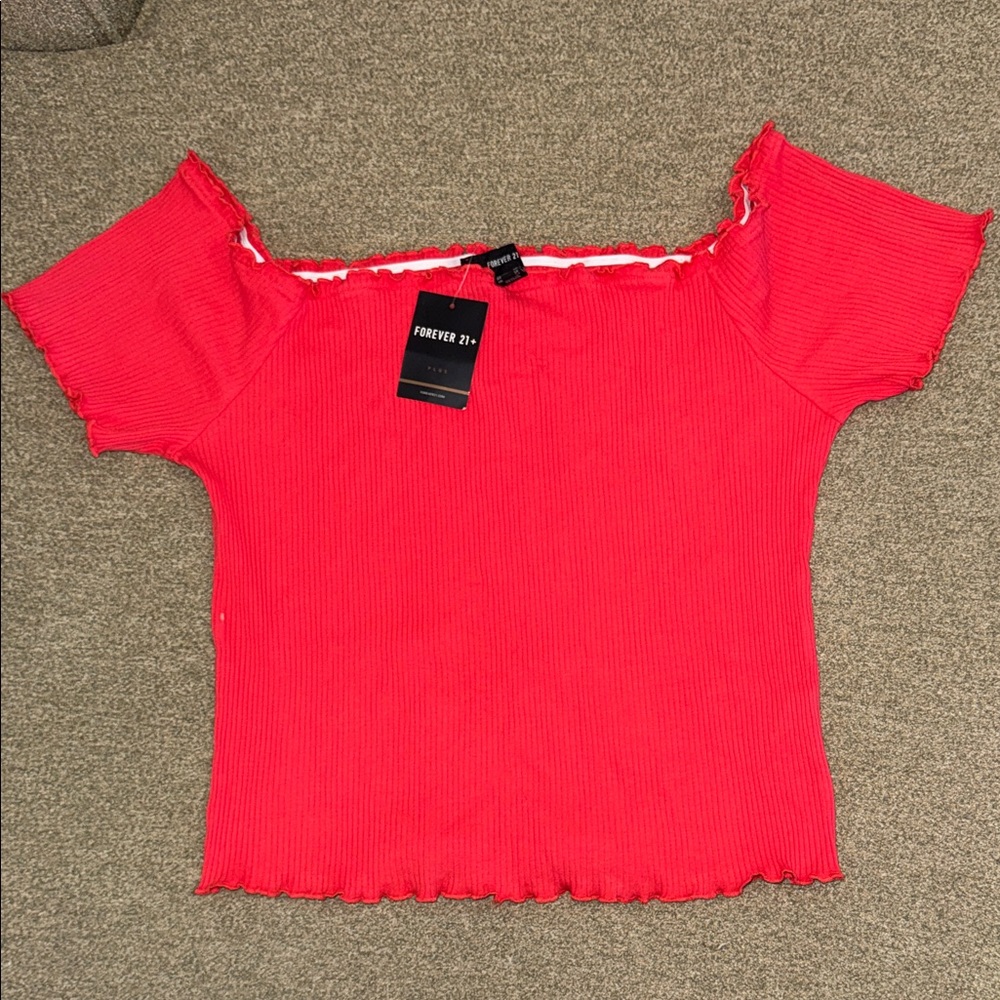 Forever 21 + women's Plus Sz 3X red Ribbed off the shoulder bodycon Cropped top